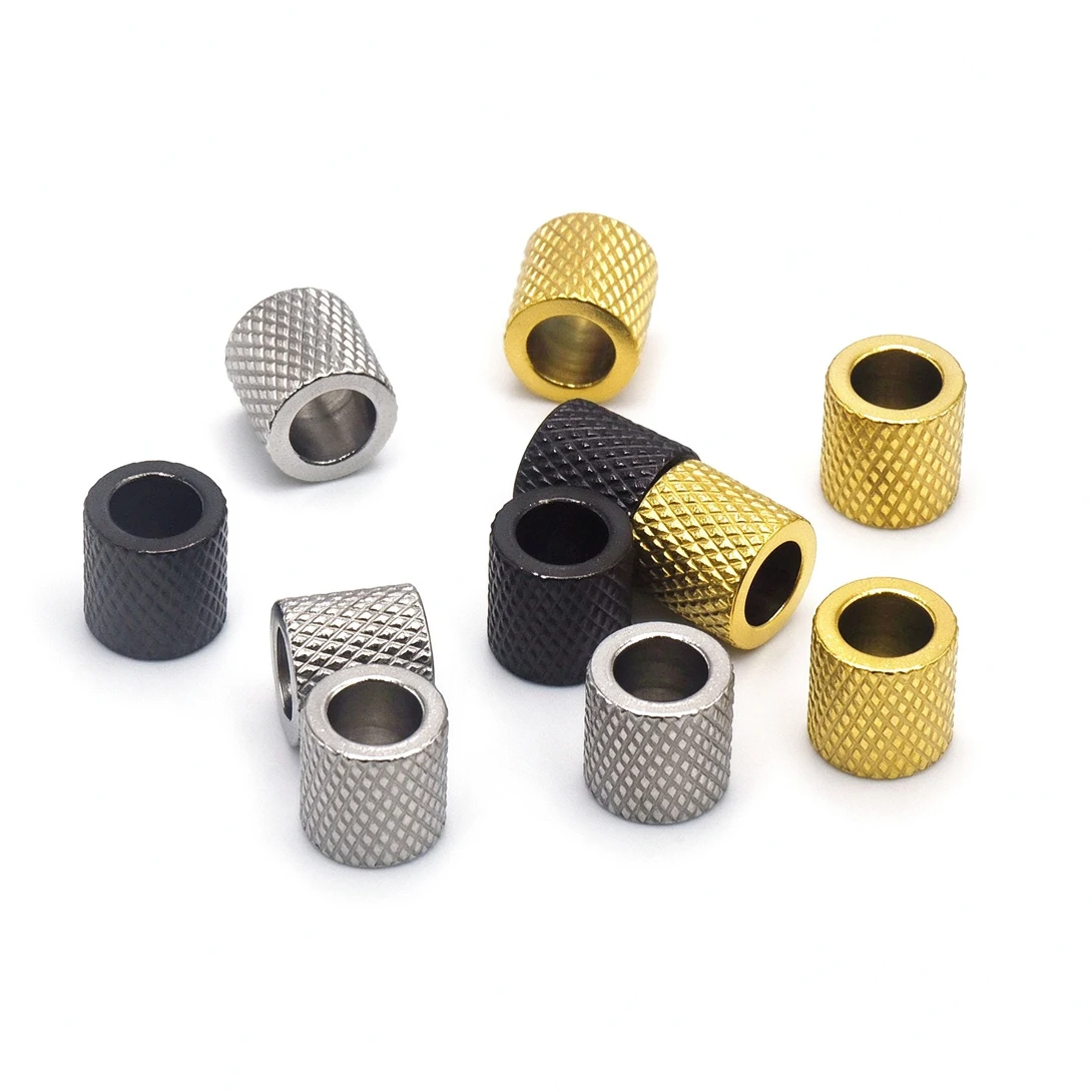 80Pcs Textured Knurled Stainless Steel Spacer Beads Large Hole 6.4MM For DIY Jewelry Making Bracelet Paracord Keychain Findings