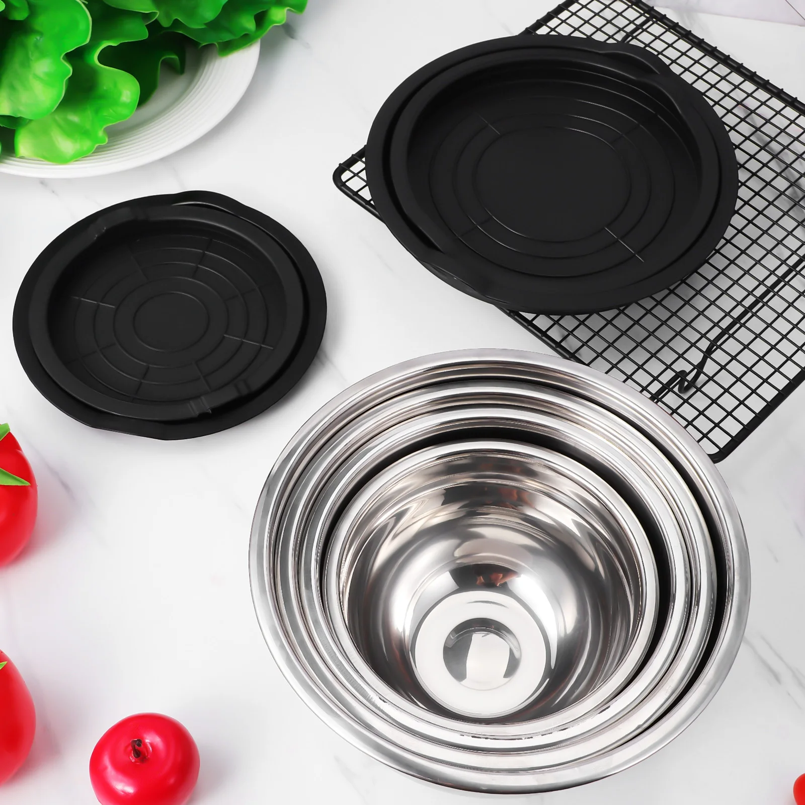 

4Pcs Stainless Steel Baking Mixing Bowls Stackable Set Lids Large Capacity Salad Serving Kitchen Prep Baking Mixing Bowl Set