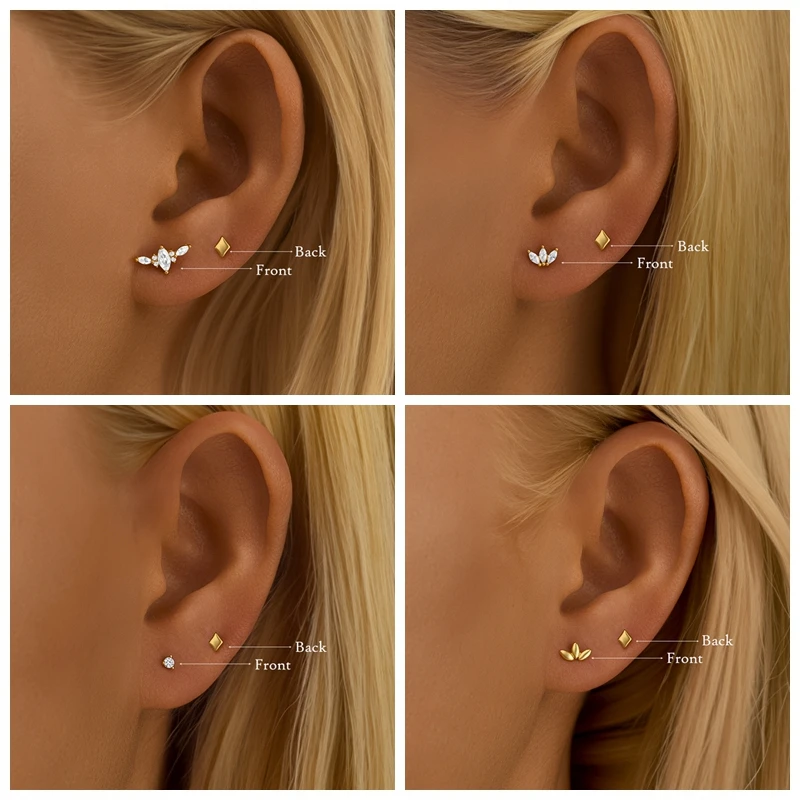 ROXI 925 Sterling Silver 1PC Flower/Crown Zircon Wear on both side Design Pierce Earrings For Women Couple Wedding Party Jewelry