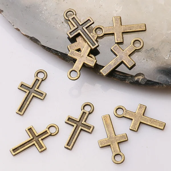 70pcs 15*8mm Antiqued Bronze Color Mini Cross Design Charms EF3463 Charms for Jewelry Making