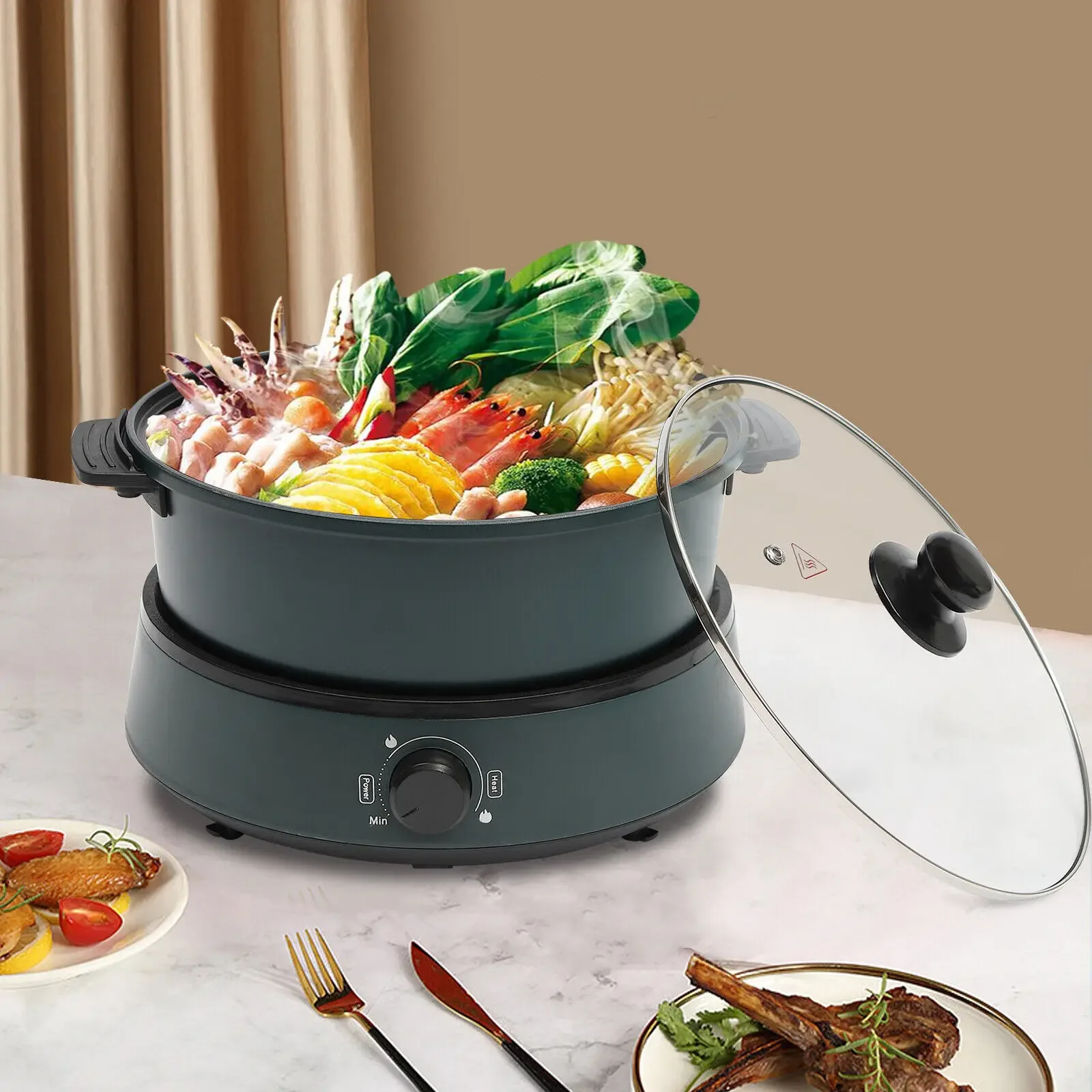 

Electric Hot Pot Multi-Function Cooker 1350W 4.2QT Non-Stick Portable Skillet for 1-5 People Home Cooking