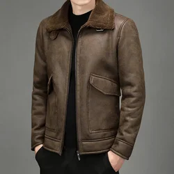 Fall/winter men's suede jacket plus velvet Man lapel thickened warmth fashion boutique faux leather outer/large size men PU coat