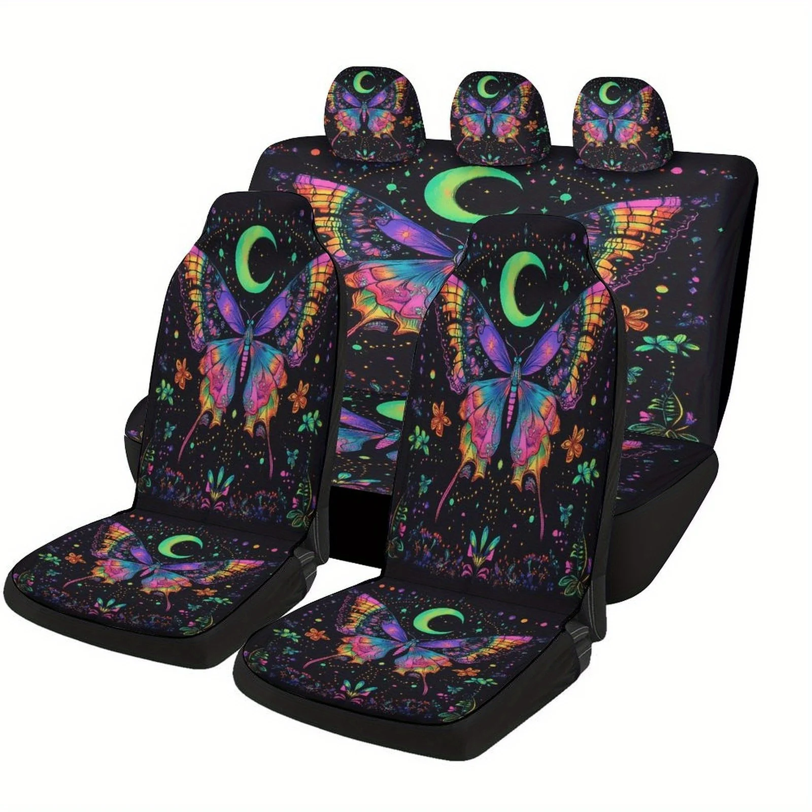 Butterfly Moon Tapestry Designed Car Seat Covers Set For Most Cars, Trendy Novelty Decorative Car Seat Protector Covers Full Set