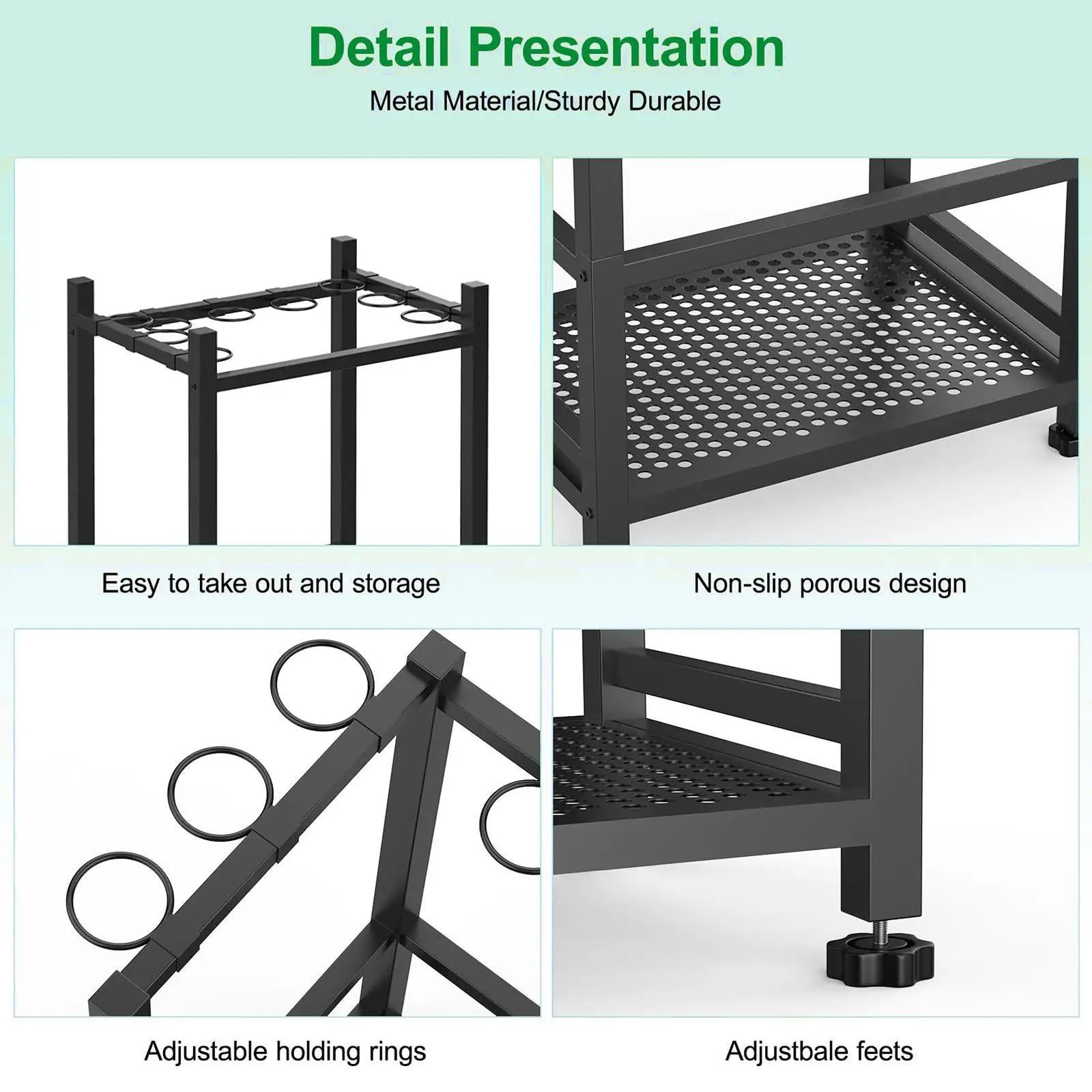 Garden Tool Organizer Storage Rack Multi-functional 64 cm Height Utility Rack for Lawn Tools Farming Tools Mop Indoor Outdoor