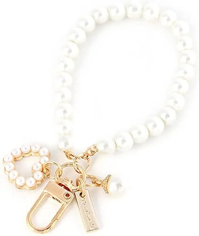 Jowxsx Women's Imitation Pearl Car Keychain, Ring Charm Gifts, Golden Chain Backpack Key Pendant Accessories Love Heart Keychain Car Accessories for Women