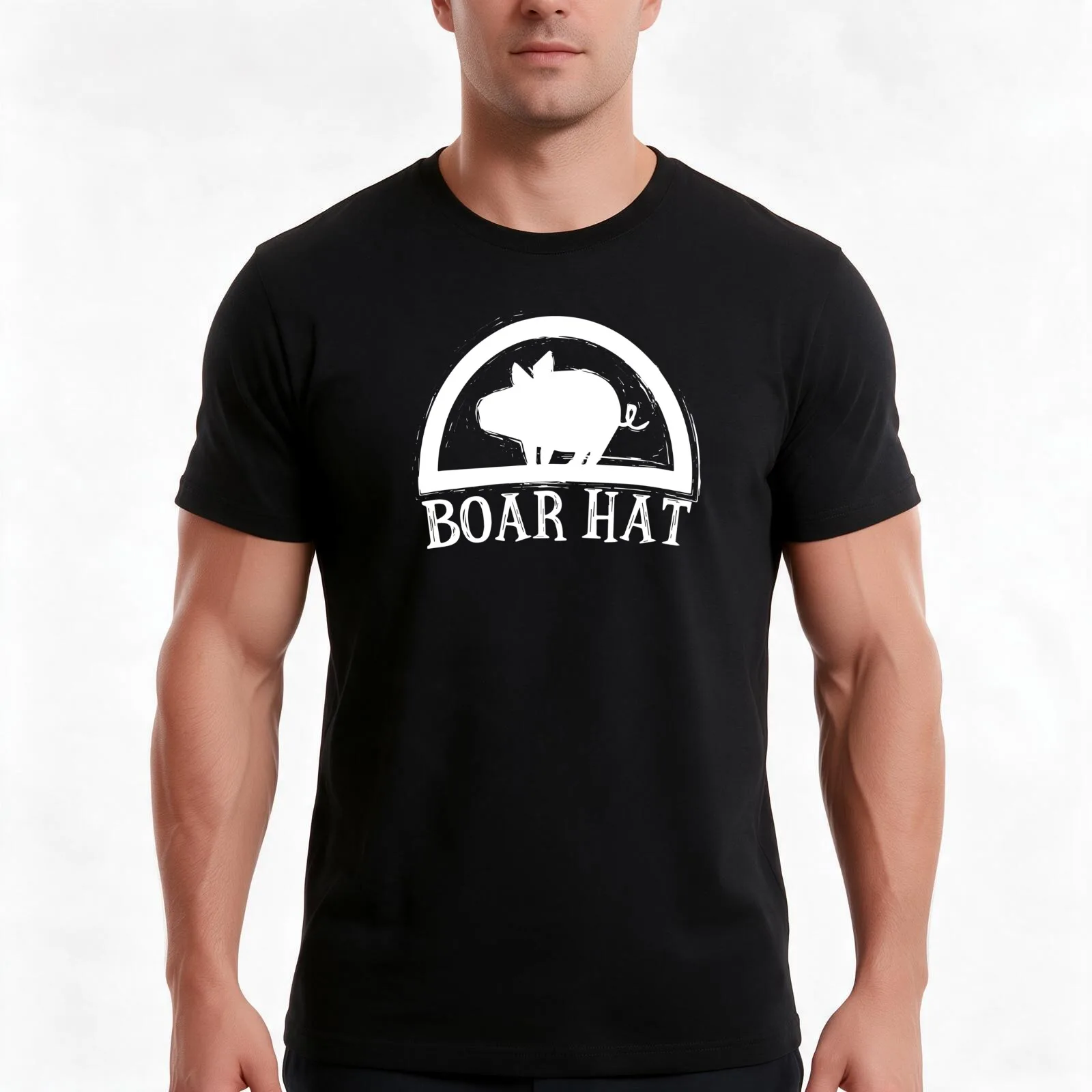 Boar Hat (Pink BG) T-Shirt Summer Casual Cotton Tee Oversized Streetwear Tops Vintage Graphic Print Loose Fit Short Sleeve