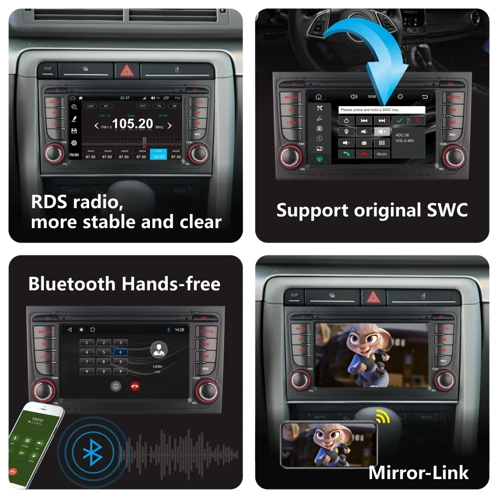 Autoradio con Wireless Carplay Android Auto per Audi A4 S4 RS4 2002-2008 con 7 "IPS Touch Screen DAB + AHD telecamera per retrovisione