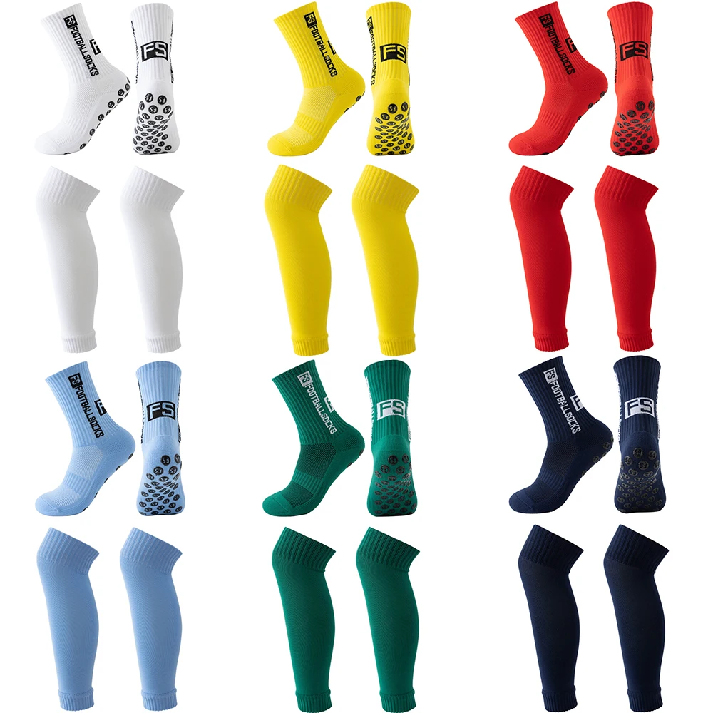 1 pair of combination adhesive point anti slip, sweat and odor resistant football sports socks+leg protectors