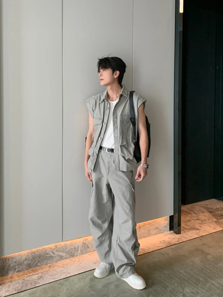 

Hualun, летняя мужская модная рабочая одежда, джинсовый комплект из чистого хлопка, длинные брюки и топ, цельный комплект, одинаковый молодежный повседневный комплект