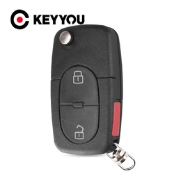 KEYYOU 2 +1 Panic Folding Flip Remote Key Shell Fit For Audi A3 A4 S4 Uncut Blade Fob Case Cover 3 Buttons