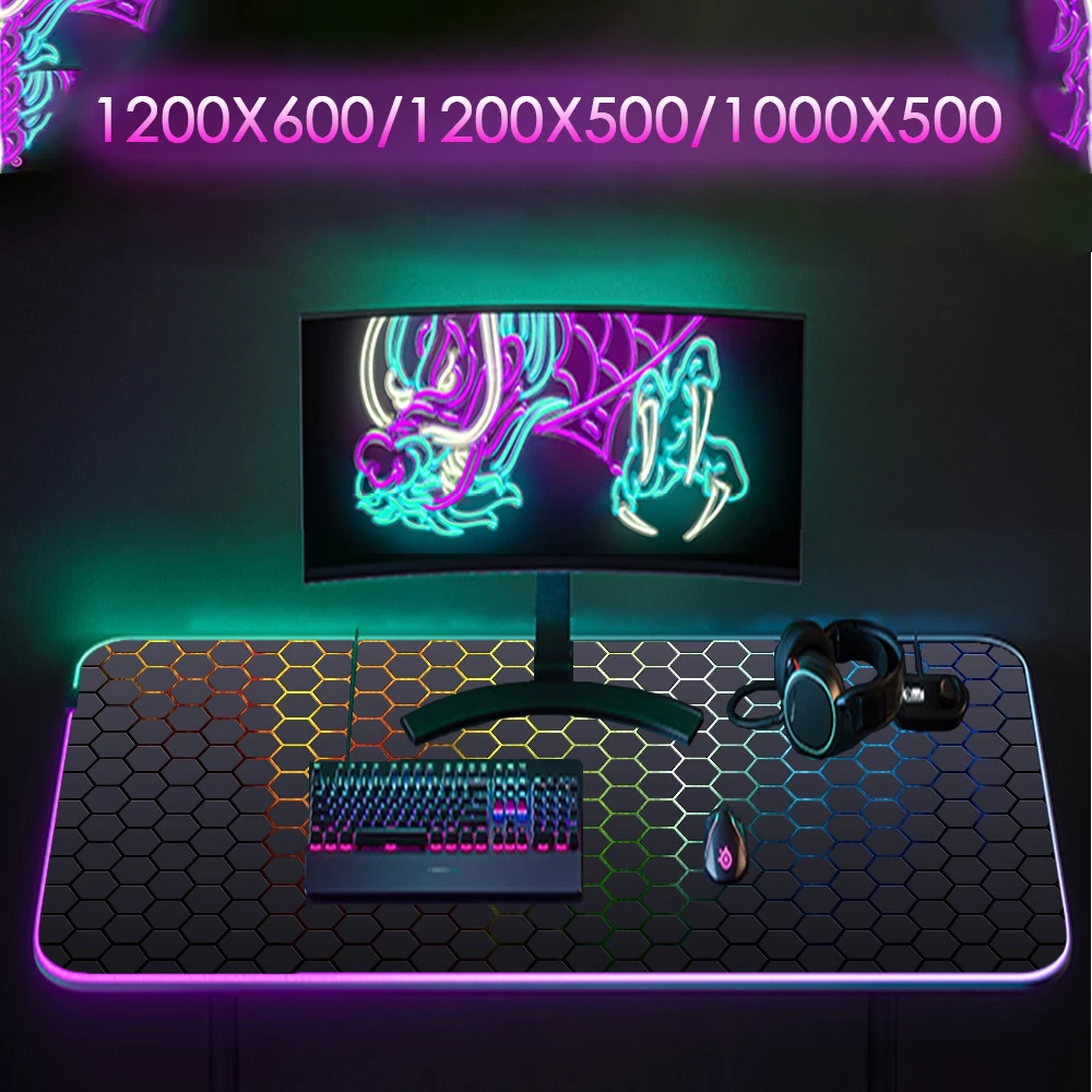 Rgb Mouse Pad Xxl Honeycomb Personalized Slipmat Desk Accessories Mousepad Gamer Play Mat Large Gaming Computer Led Lights 1000