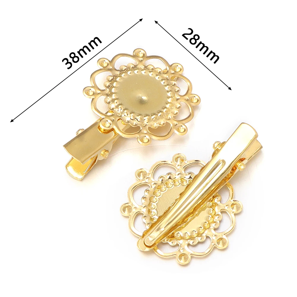 10pcs Vintage Metal Hollow Flower Hairpin Cabochon Base Blank Tray Duckbill For Women Girl DIY Crafts Hair Clip Hair Accessories