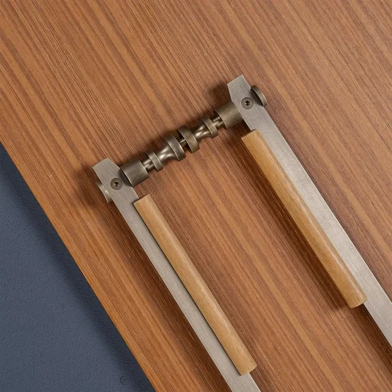 Solid Brass Door Handle with Teak Wood Inlay for Glass and Wooden Doors Double Sided Installation Modern Luxury Hardware Teak