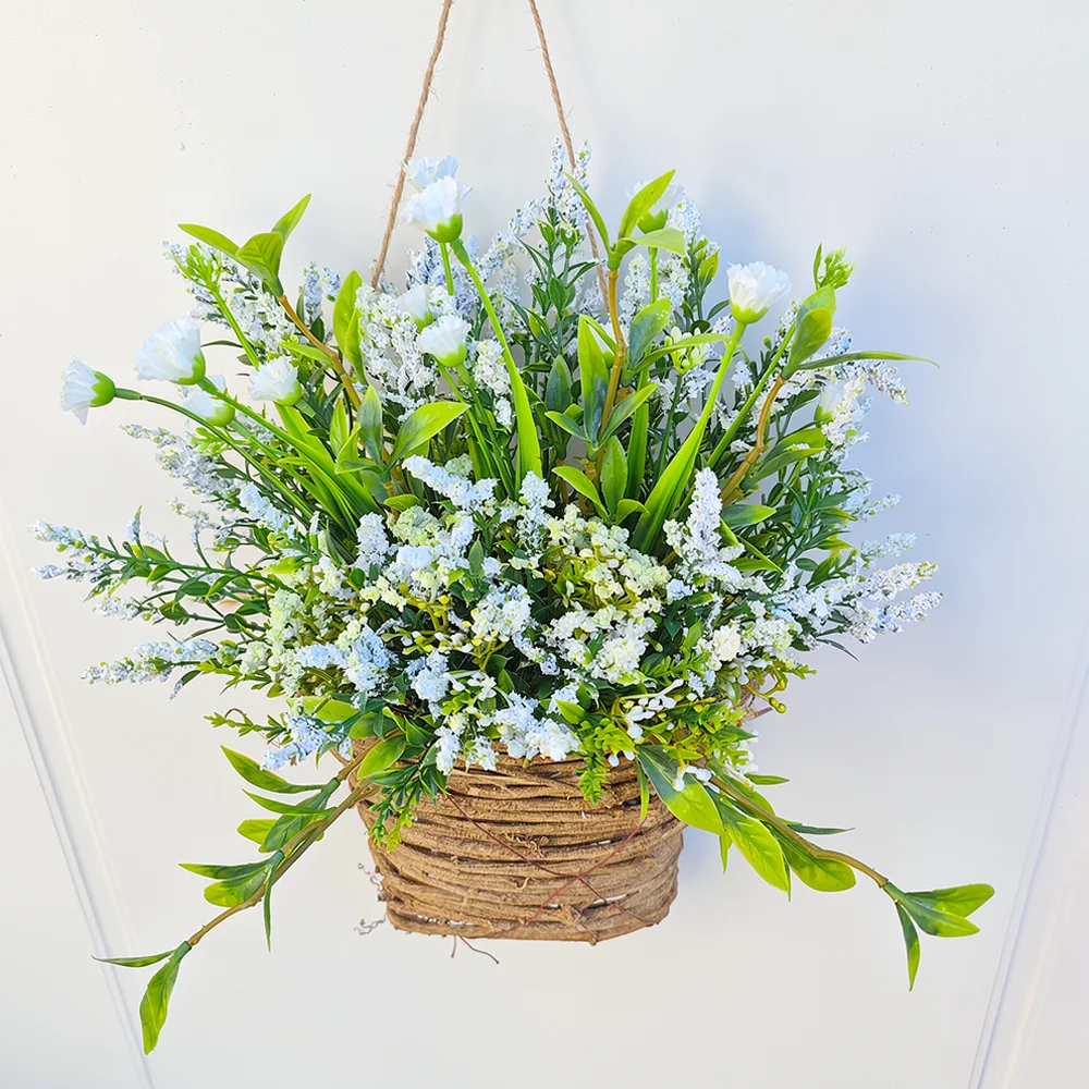 Pastoral Style Wicker Hanging Basket Wreath Wildflower Berry Floral Arrangement For Door Porch Wall Hanging Ornament