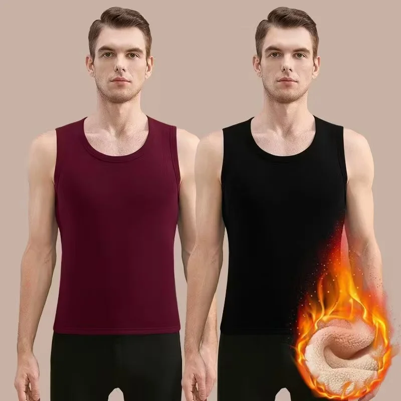 Chaleco térmico de hombre con forro de felpa, sin mangas, ropa interior térmica, camiseta de cuello redondo para invierno, capa base, abrigo térmico, elástico, talla 8XL.