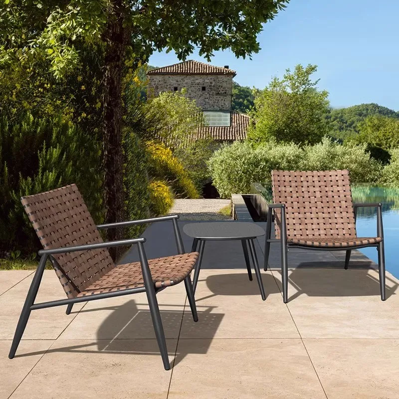 Hotel outdoor tables and chairs aluminum alloy backrest folding chair rattan leisure courtyard garden balcony