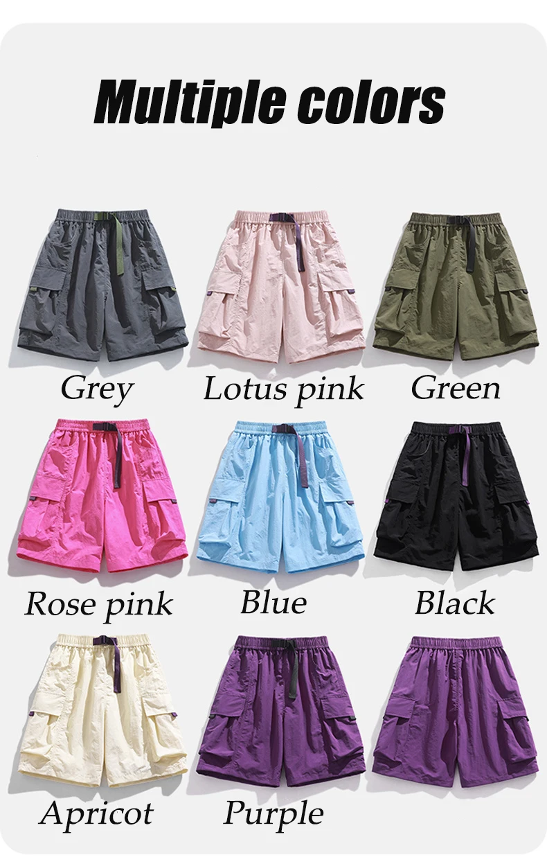 Skateboard-Shorts für Damen, Sommer, lässig, lockere Shorts mit Gürtel, Herren, große Tasche, Cargo-Shorts, atmungsaktiv, Bermuda, gerade Shorts – Detail 2