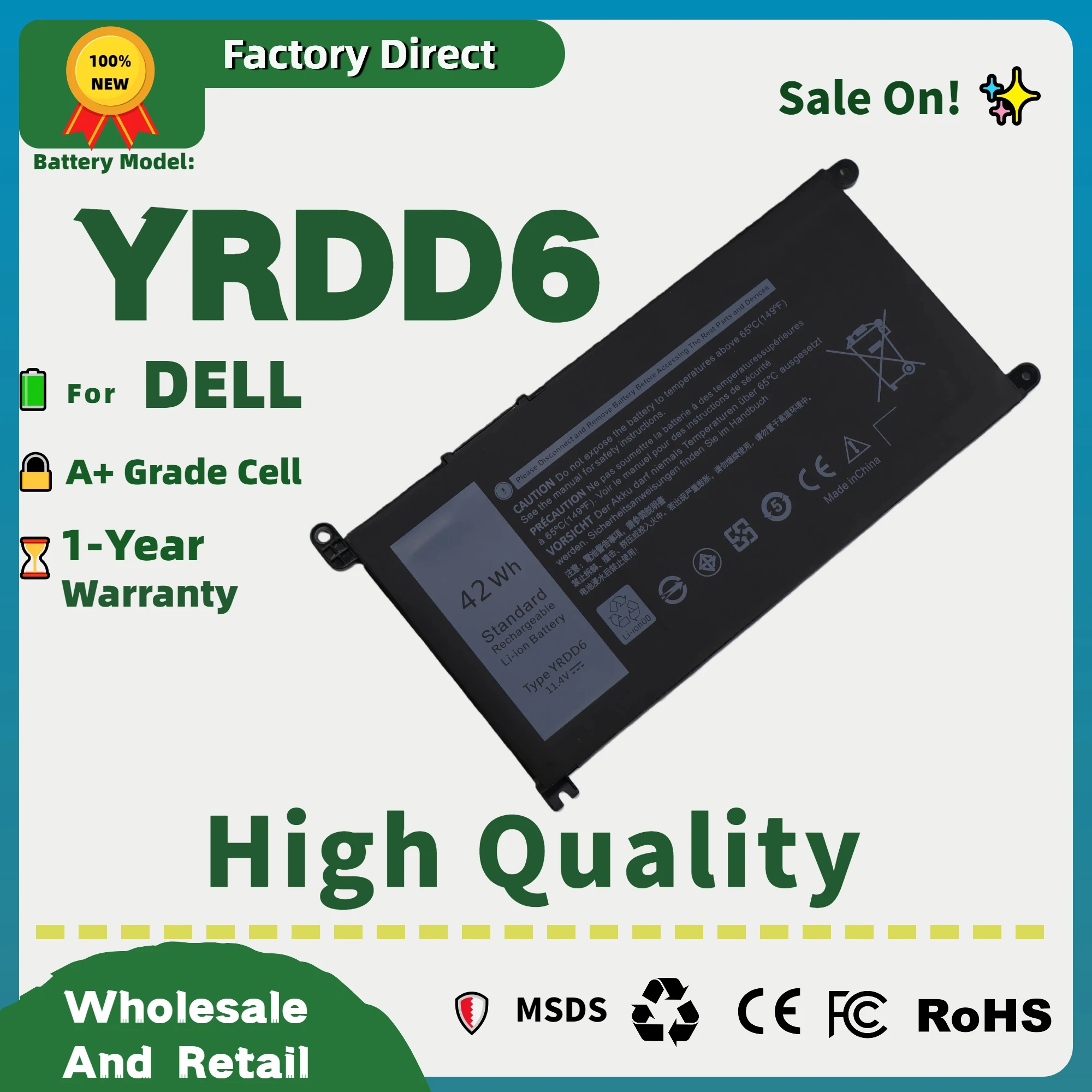 

Factory Direct! Battery YRDD6 For Dell Inspiron 15 3493 3582 3583 5490 5590 5581 3491 5584 5585 5481 5485 5491 5591 3310 2-in-1