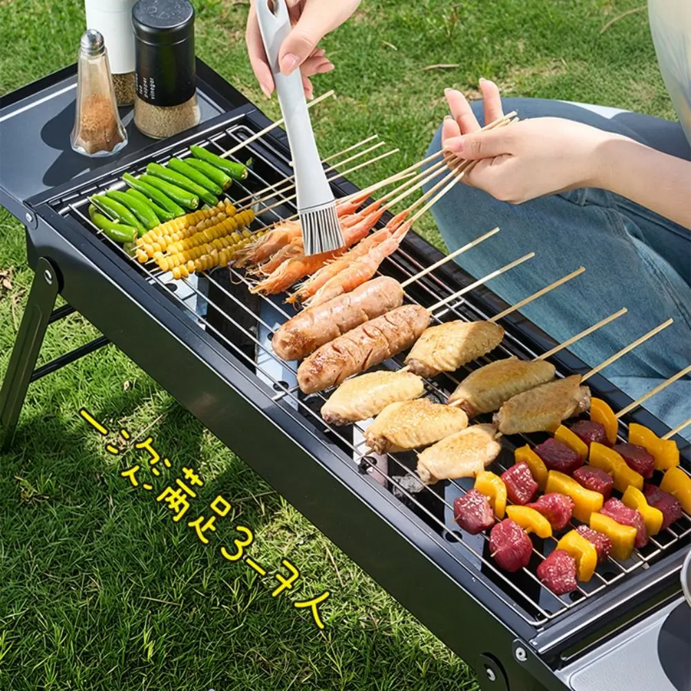 

Новый угольный гриль для барбекю из нержавеющей стали, портативный складной настольный гриль с двусторонним подносом, гриль для барбекю, пикники