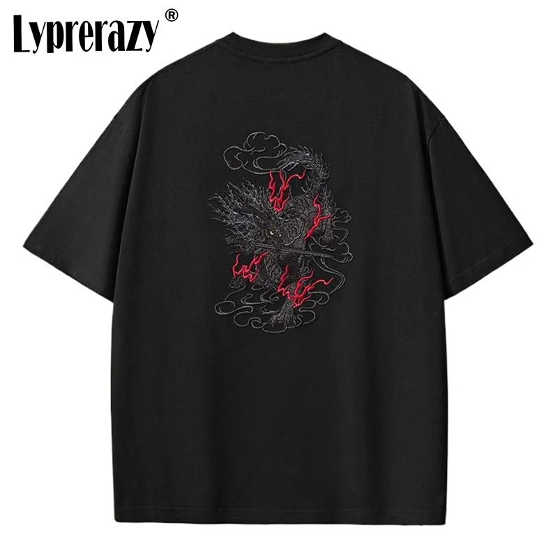 

Lyprerazy Original Men's Chinese Style Embroidery Short-sleeved T-shirt Summer National Tide Cotton Loose Tee Shirt