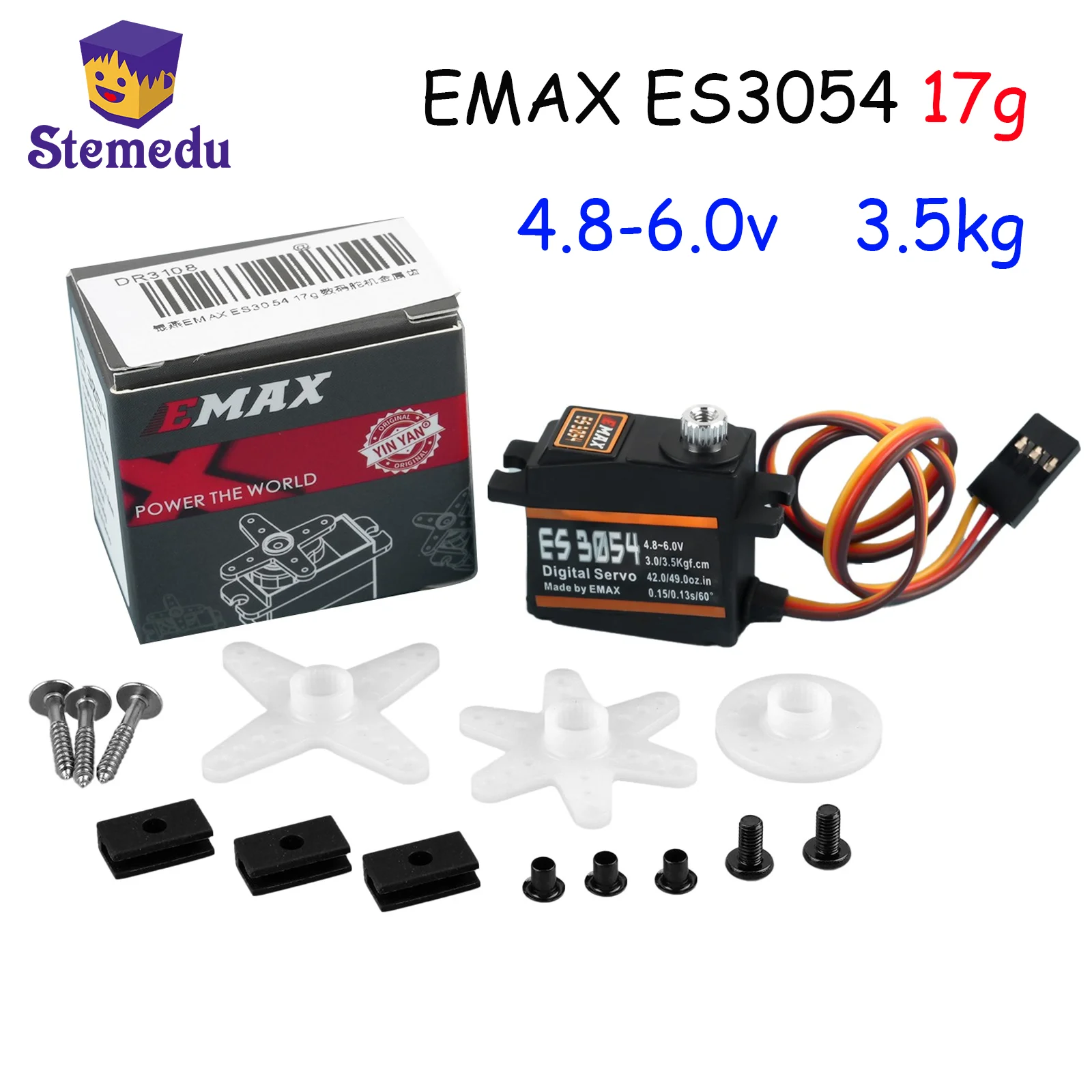 

Emax ES3054 3054 4,8-6,0 В 3,5 кг 23T цифровой сервопривод с металлической шестерней Futaba JR Plug для RC FPV с фиксированным крылом, аксессуар для вертолета