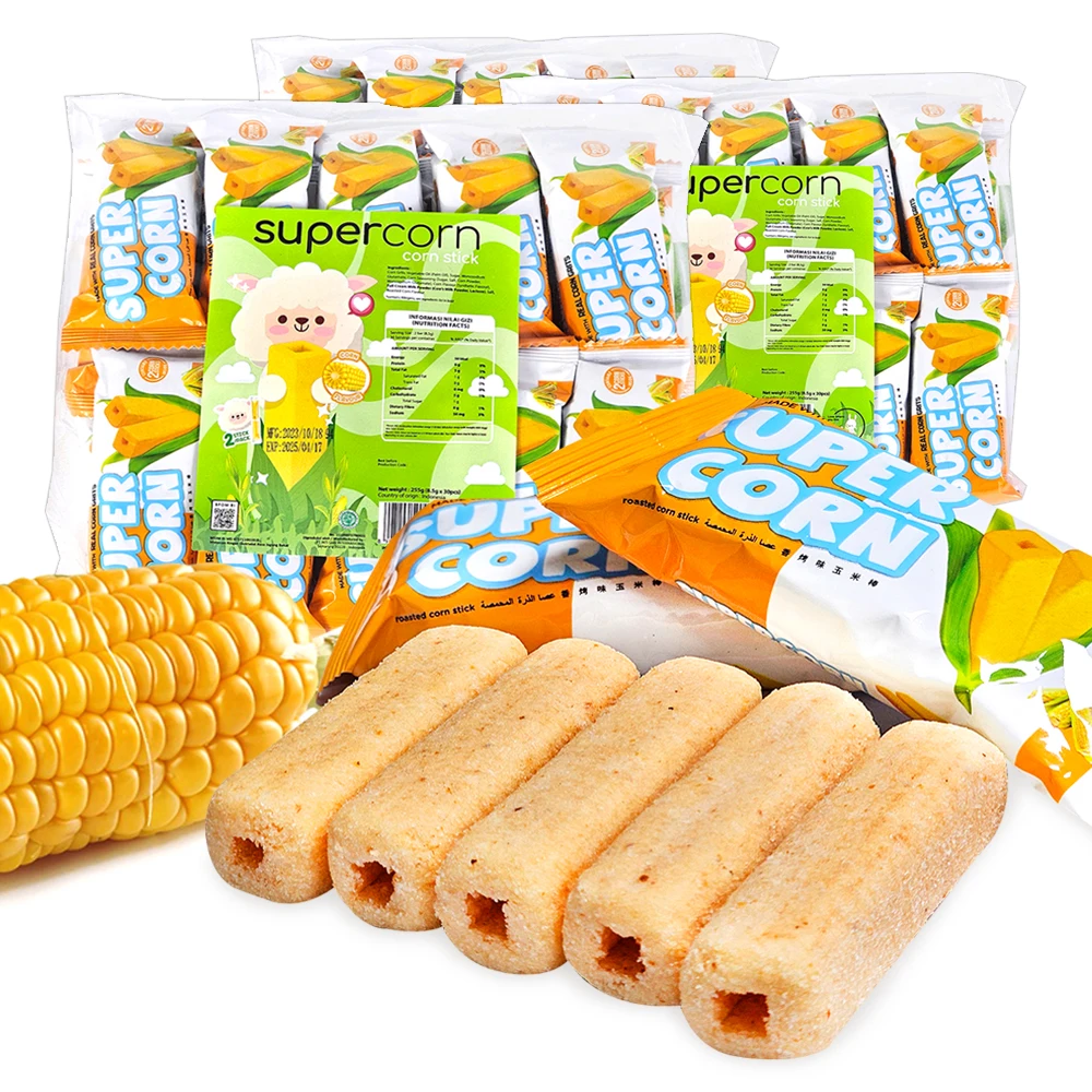 3 Pack (90 Bags) Supercorn Corn Sticks with Sweet Corn Flavor Snacks, Individually Wrapped