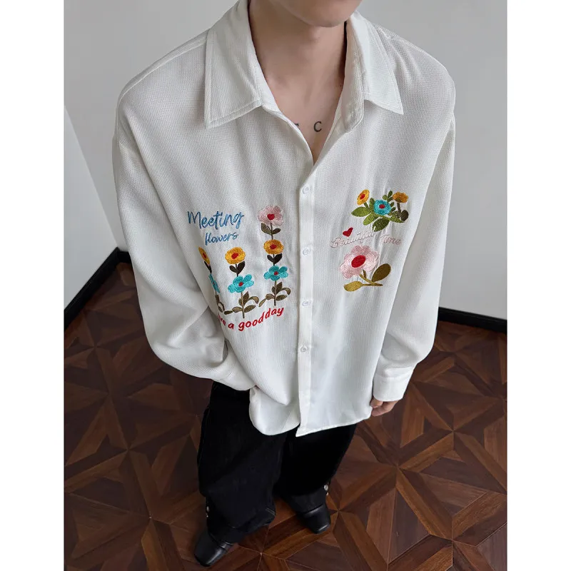 

Retro American Patchwork Floral Embroidery Shirt Loose Casual Style for Men And Women Spring Season Comfortable Outerwear