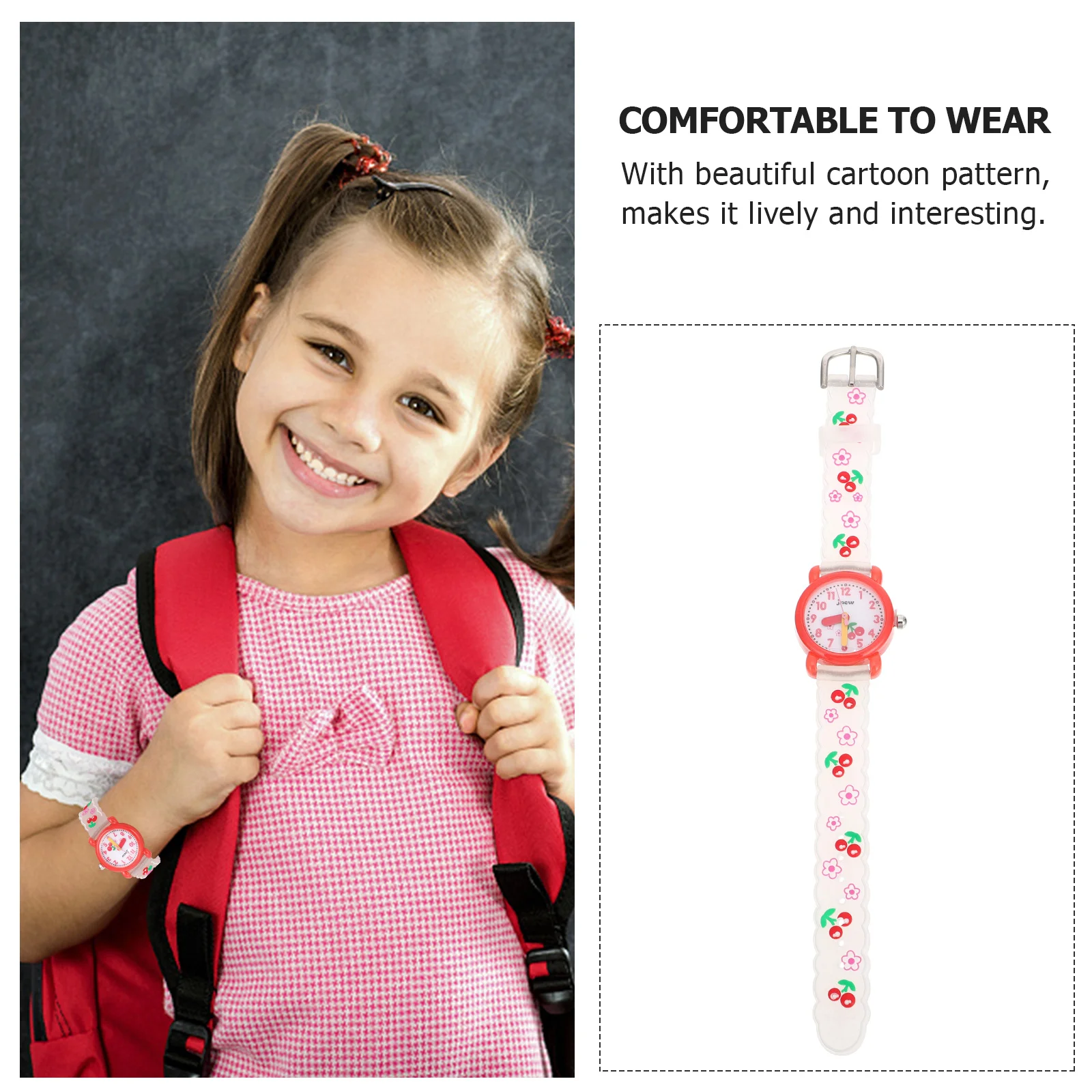 1pc Silicone Watch Cartoon Cherry Pattern Bright Color Adjustable Strap Gift For Christmas Birthday Easter Student