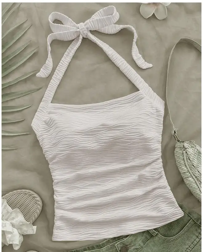 Camisetas sin mangas con cuello halter de verano para mujer, chaleco recortado sin mangas y espalda descubierta de color sólido para fiesta