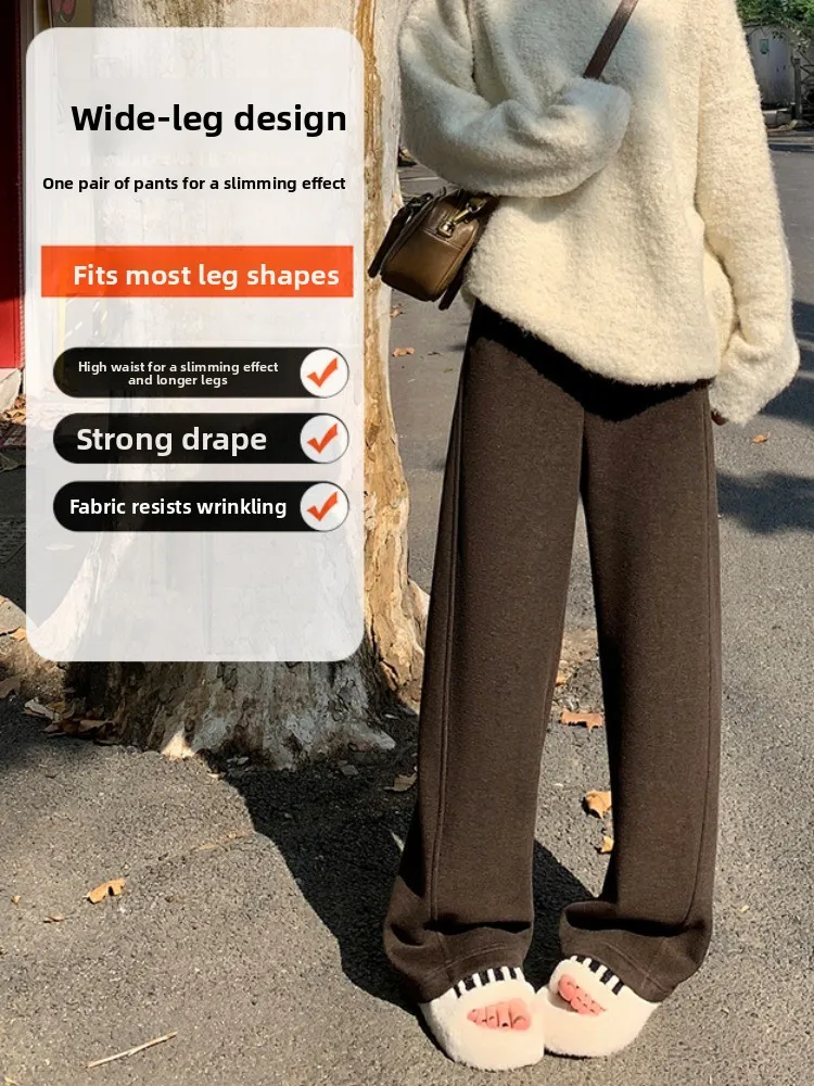 Pantaloni a gamba larga drappeggiati Camere in acetato bianco Donna Inverno Nuovi pantaloni con noodle di riso casual a vita alta Thiened Fce