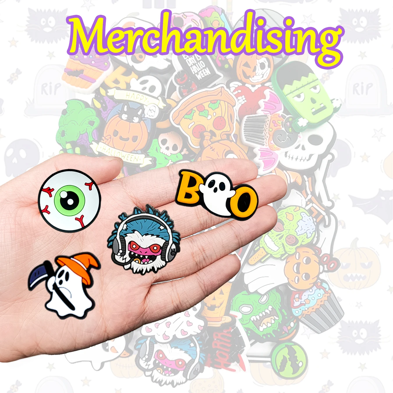 Halloween Random Series PVC Calçados Encantos, DIY, Sandálias, Pulseiras Decoração, Bonito, 32 Pcs