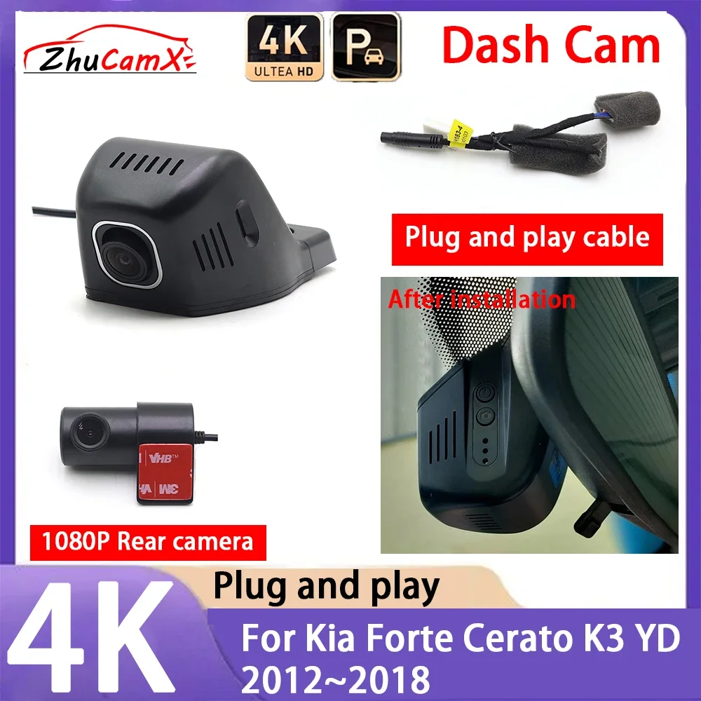 

ZhuCamX 4K 2160P Car Camera Plug and Play UHD Dash Cam Night Vision for Kia Forte Cerato K3 YD 2012~2018