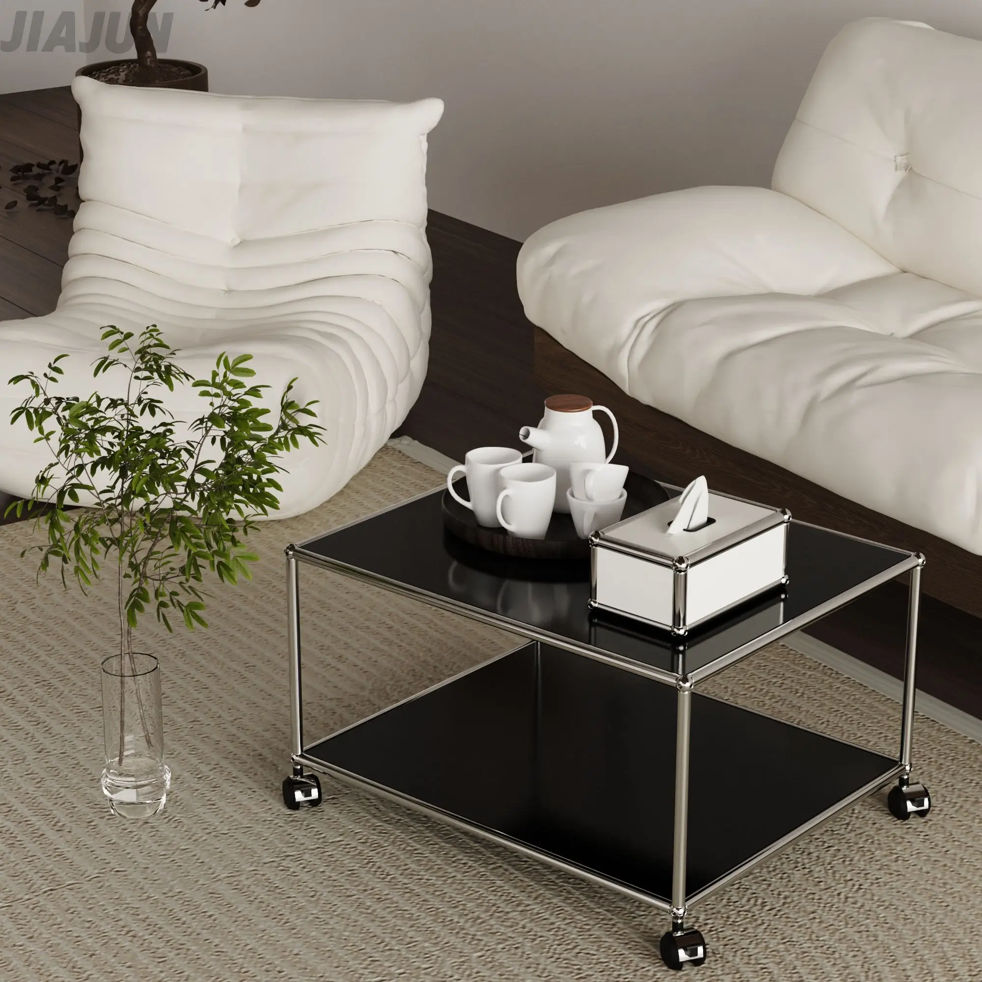 New Arrival! Hot Selling Metal Side Table with Wheels - Modular Furniture for Living Room Reception Areas Minimalist Style