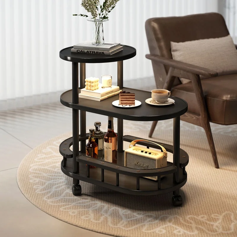 Mobile Side Table Multi-Functional Rolling Cart for Living Room Vintage End Table Storage Coffee Table Sofa Side Storage Table