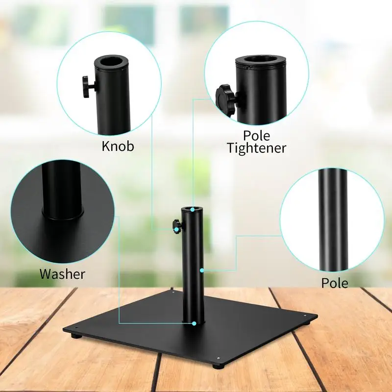 16kg Heavy-Duty Steel Plate Stand Outdoor Patio Umbrella Base with 3 Adapters and 4 Adjustable Foot Pads