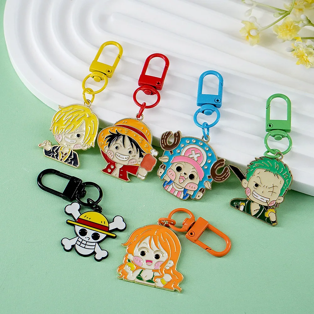 6Pcs One Piece Anime Keychains Luffy Zoro Nami Sanji Chopper Enamel Key Ring Bag Pendant