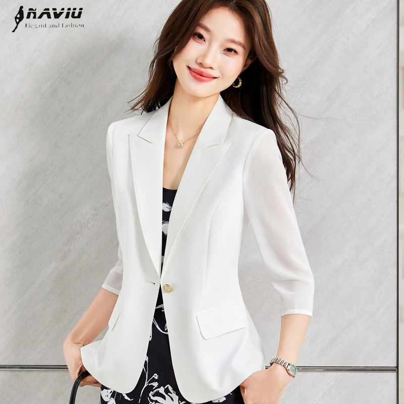 

NAVIU Новый весенне-летний блейзер небесно-голубого цвета для женщин, с длинными рукавами, на одной пуговице, офисный пиджак, деловая рабочая одежда, формальное пальто