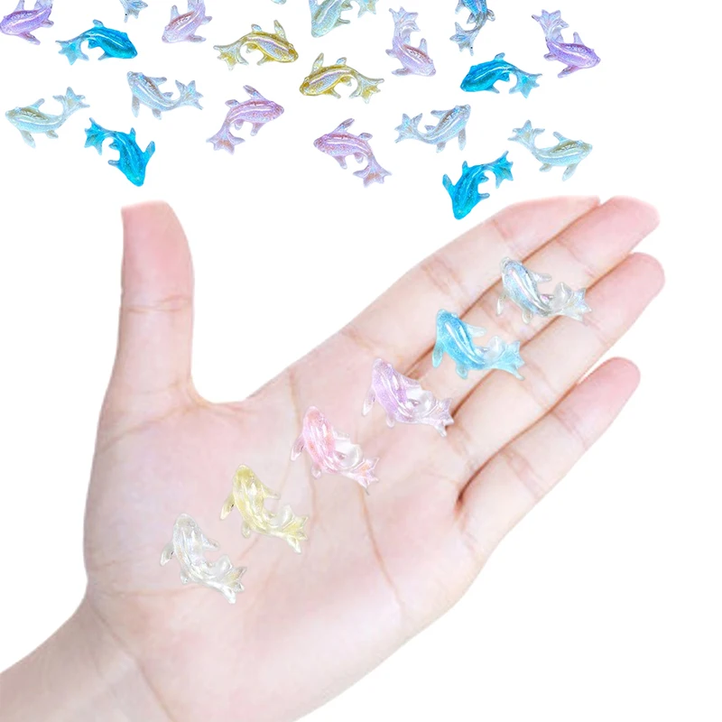 100Pcs New Cute Mini Kawaii Color Little Goldfish Resin Figurine Crafts Flatback Cabochon Ornament Jewelry Making Hairwear