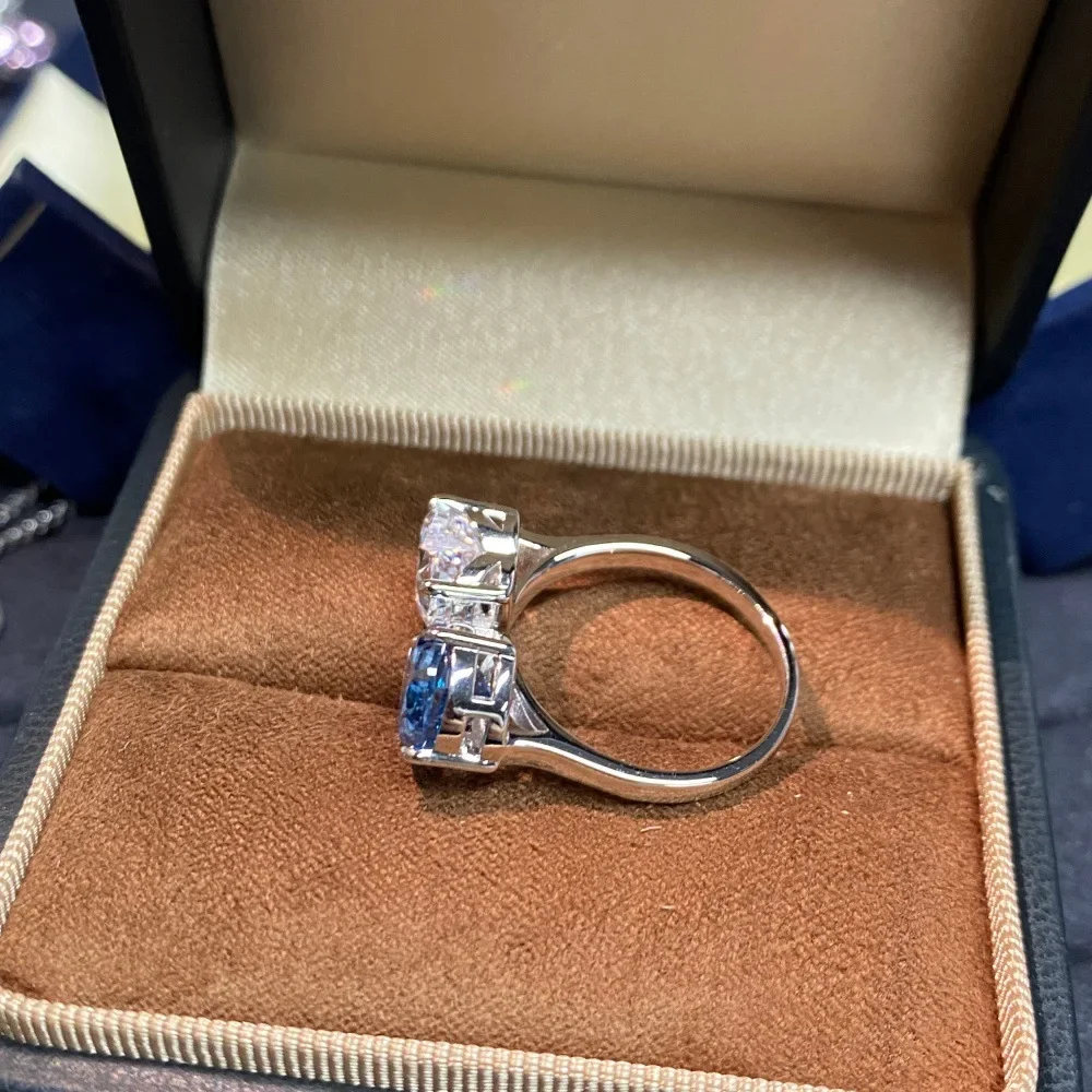 St. Mary's Sea Sapphire Ring - Women's PT950 Platinum Open-ended Adjustable Heart-shaped Drop Diamond Ring