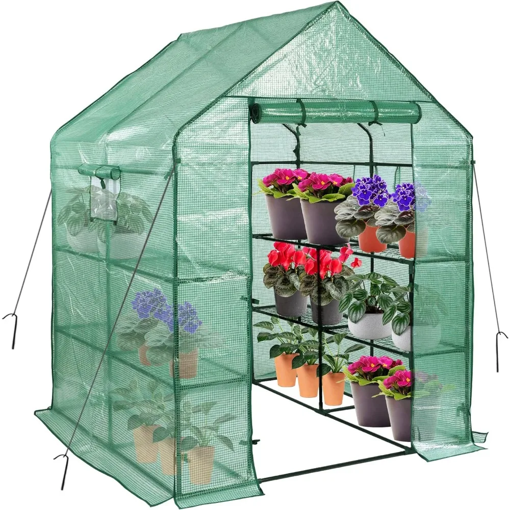 

Outdoor greenhouse, PE walk-in greenhouse, with 2 side mesh windows, with anchors and ropes, to withstand the wind