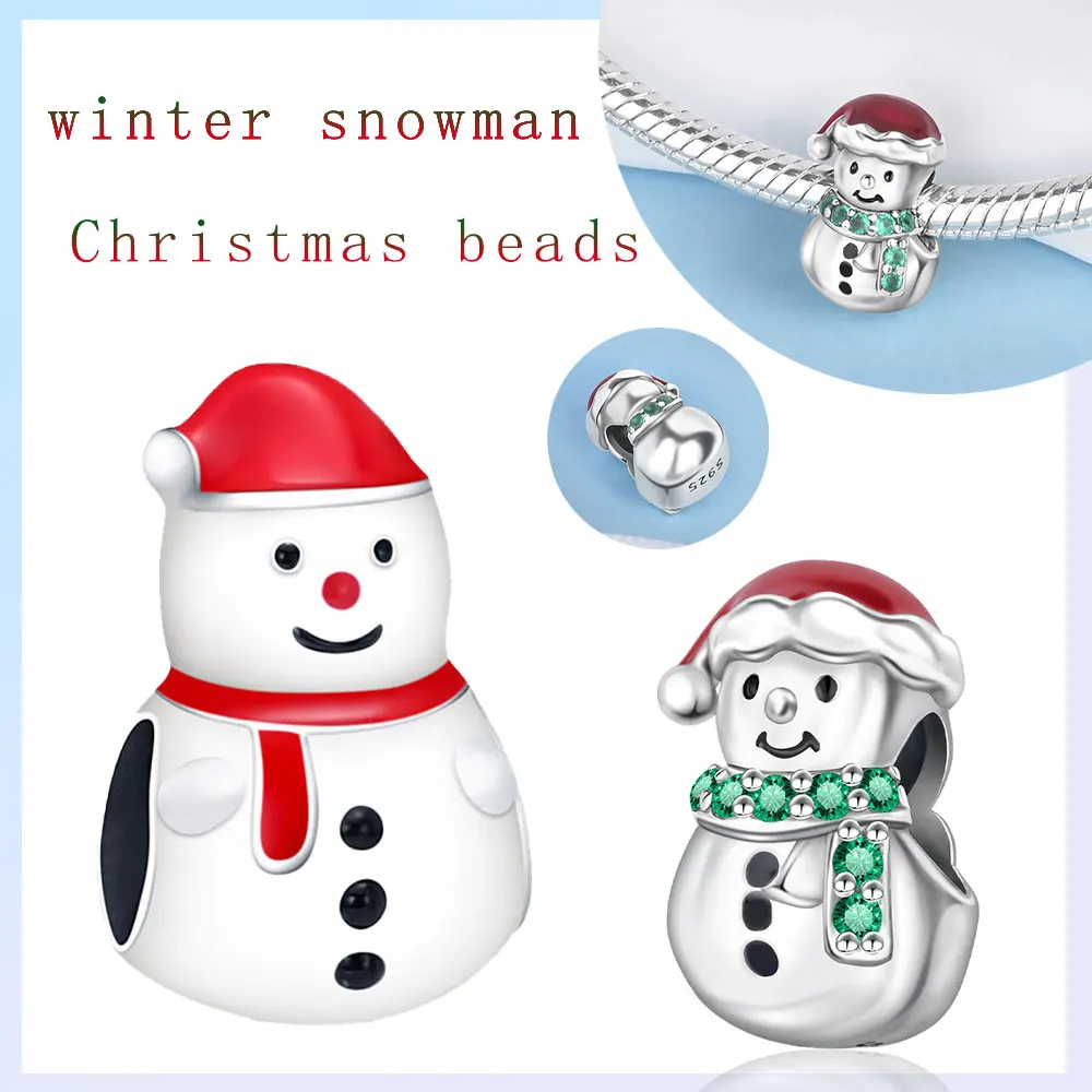 925er Silber vergoldet, Original-Charms, blaue Schneeflocke, Schneemann, Katzen- und Katzenpfoten, Perlen für Armbänder, Damenschmuck, Geschenk