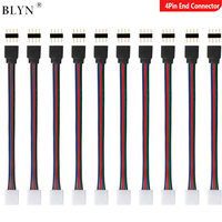 5050 LED RGB Strip Light Connector 4 Pin Conductor 10mm Strip to Controller Jumper Solderless Clip On Pigtail Power Adapter