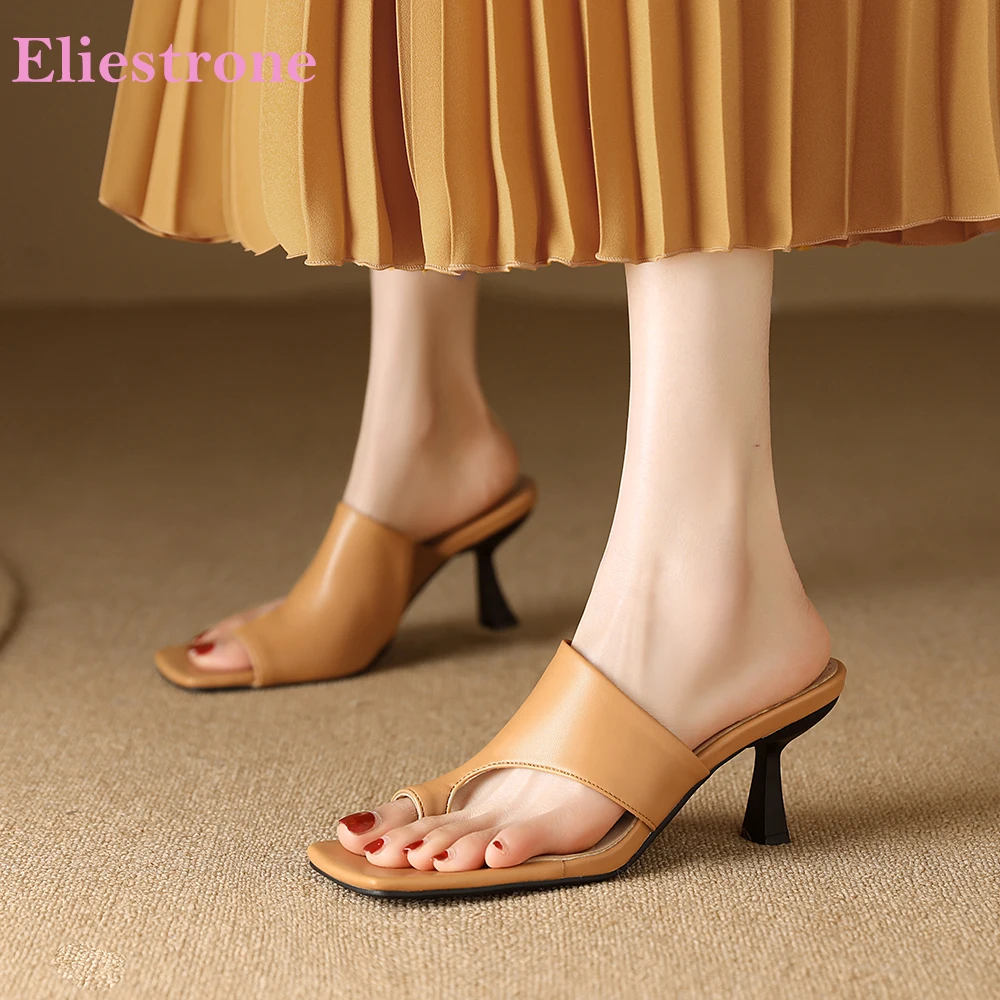  New Summer Casual Black Apricot Women Slipper Slides Square Toe 3 Inch High Heel Lady  Shoes Big Small Size 12 32 43 45 48