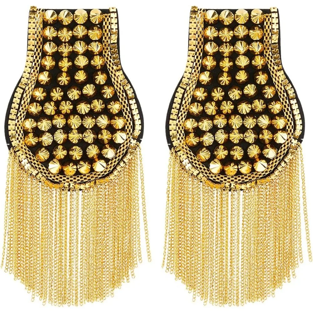 2Pcs Rivet Tassel Epaulettes Chain Epaulet Shoulder Punk Rivet Shoulders Tassel Epaulet Board Link for Blazer Jackets Uniform