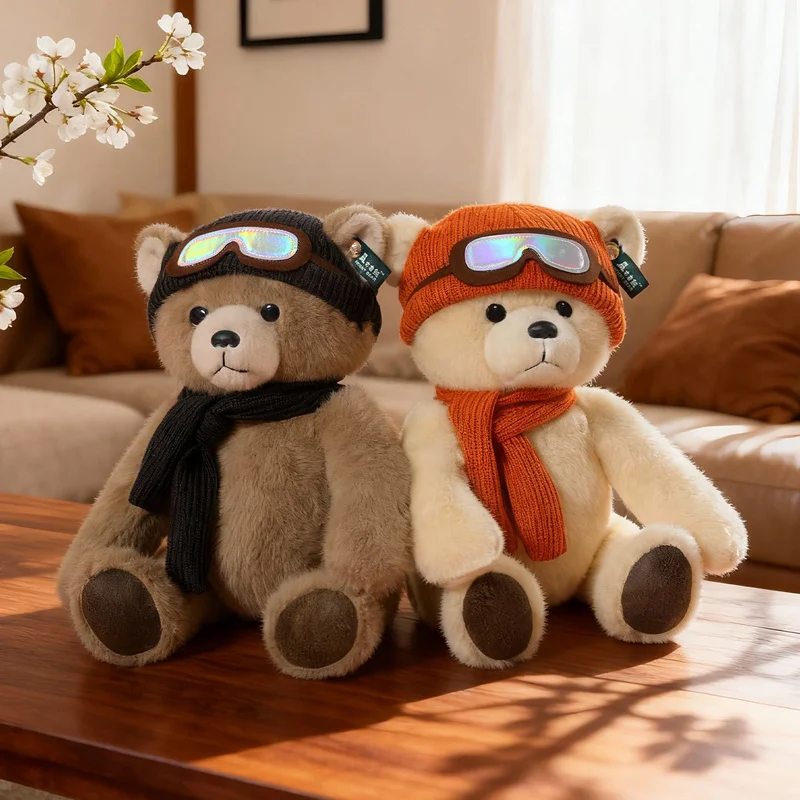 

Adorable Windshield Hat Bear With Scarf Plush Toy Creative Stuffed Animals Soft Cartoon Fluffly Bear Doll Girls Hug Pillow Gifts