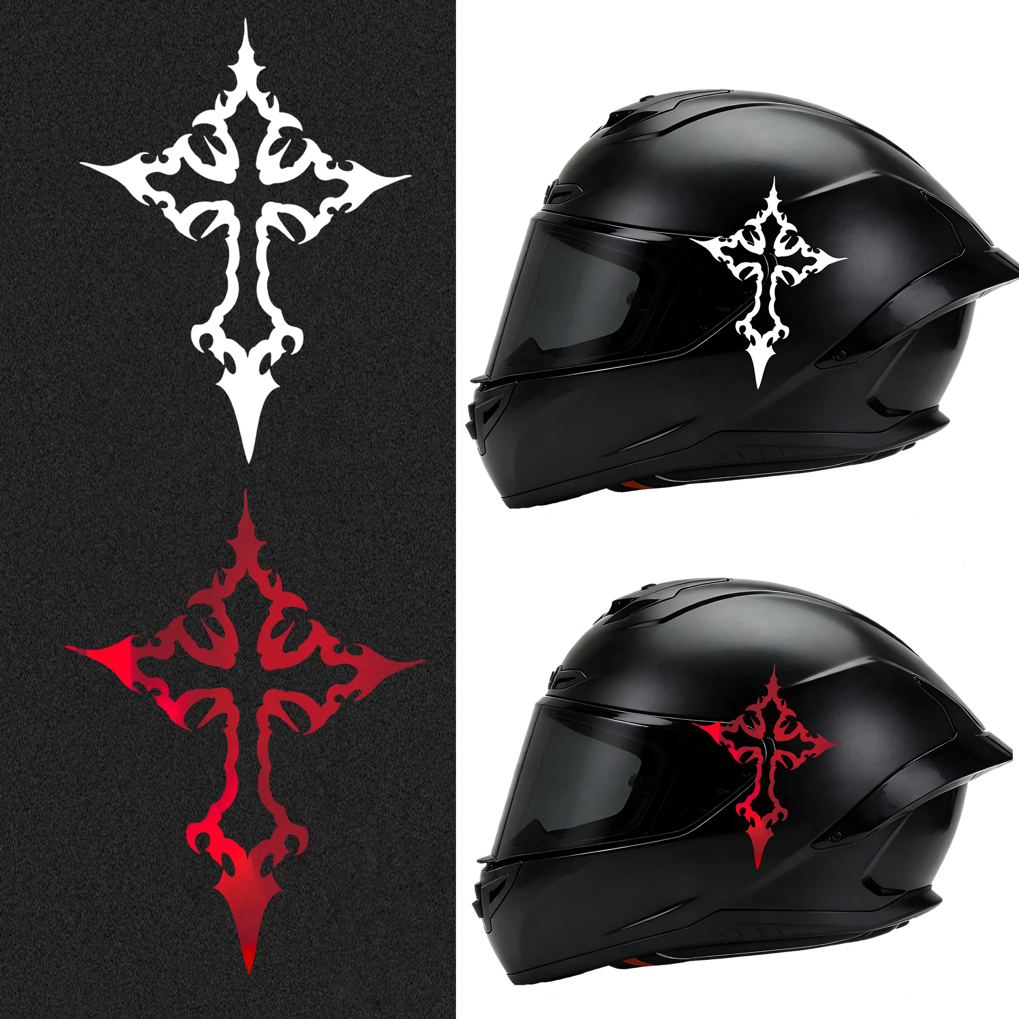 Gothic Cross Sticker 2PCS Holographic Vinyl Decals Waterproof For Motorcycle Helmet Car Body Decoration