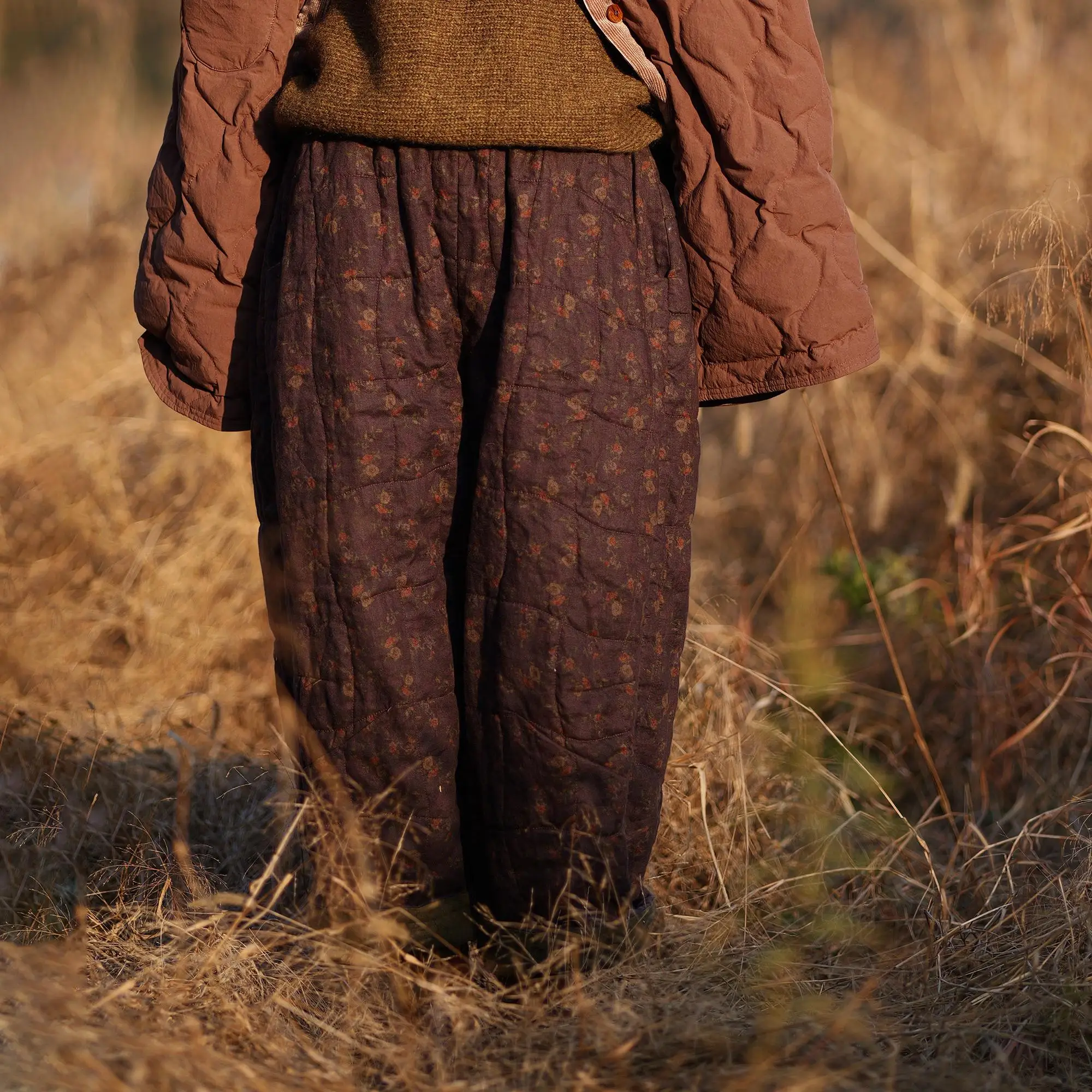 

Pengpeng Home Linen Cotton Pants Straight Leg Thiened Winter mid Waist Long Trousers for Women Outerwear Non-removable Inner