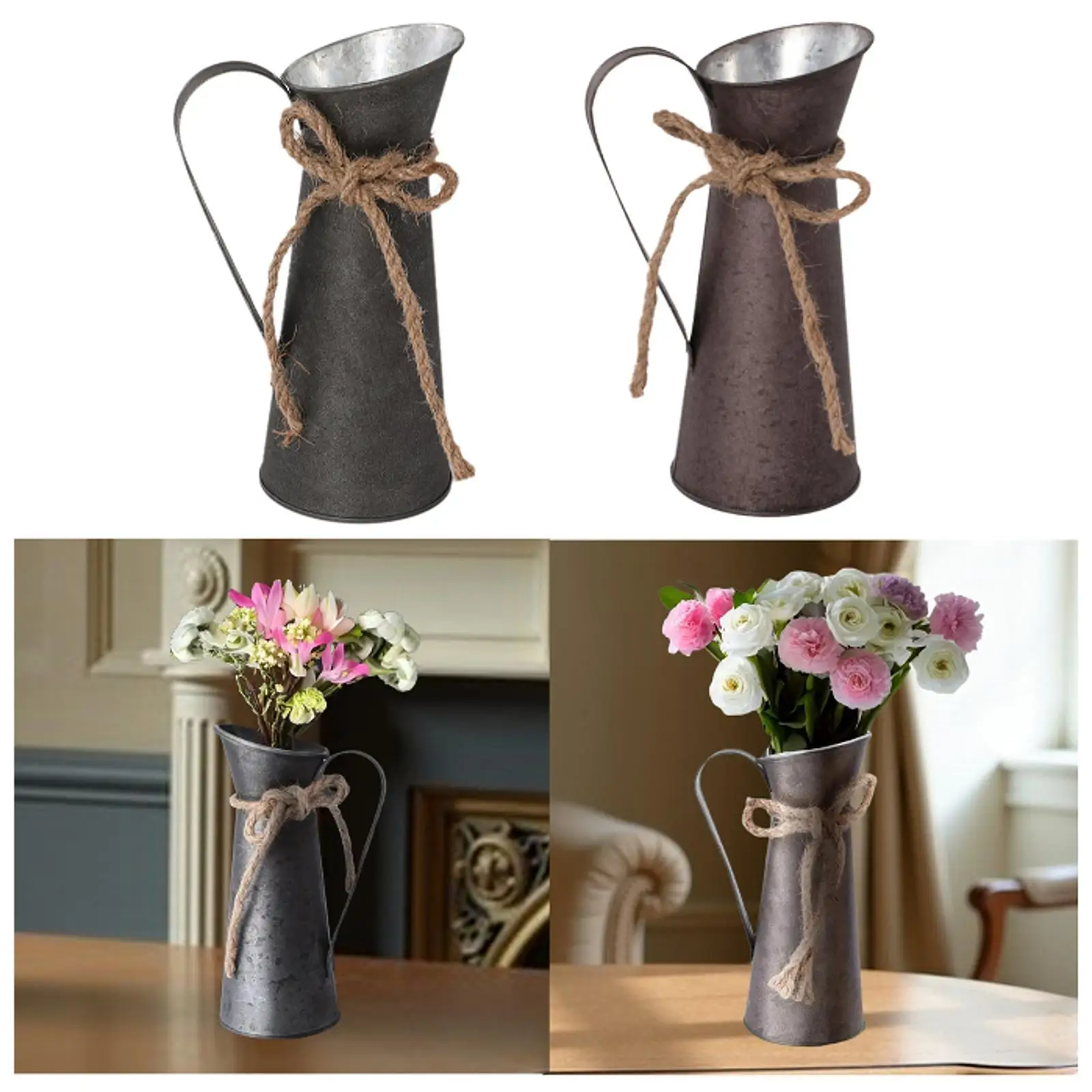 

Milk Jug Vase Flower Bucket Shabby Chic Jug Retro Flowerpot Flowers Arrangement for Wedding Table Garden Room Bathroom