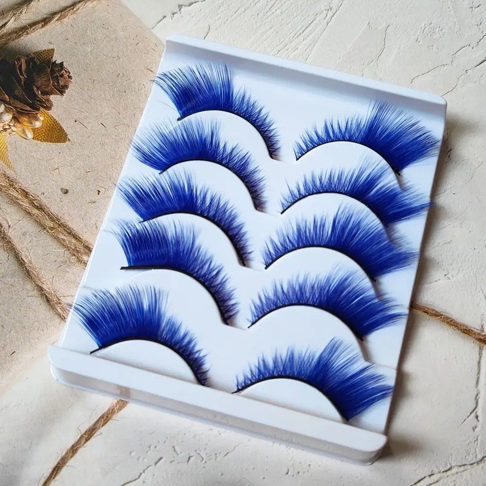 5Pairs Green Blue Dramatic Look Colored Lashes Cosplay Party Masquerade Colorful False Eyelashes Soft Fluffy Eyelash Extension