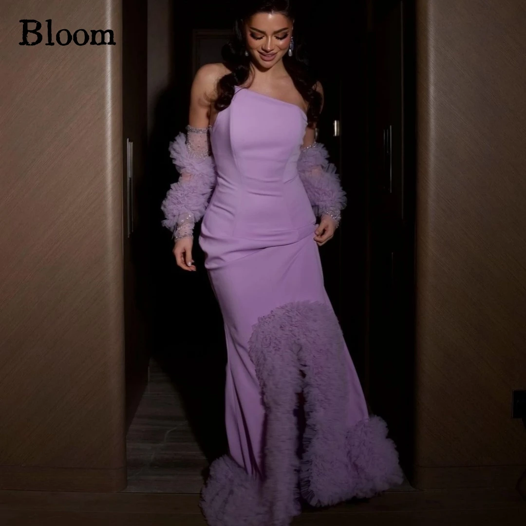 

Bloom Gorgeous Lavender Prom Dresses Mermaid Ruffles Rhinestone Sleeves Arabia Evening Dresses Wedding Party Dress vestidos de